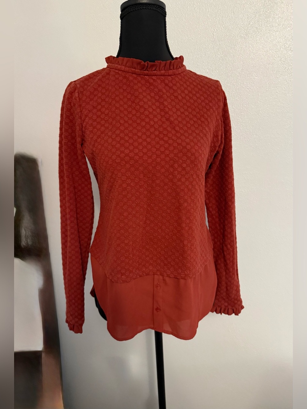 Long-Sleeve Ruffle Mock Layered Top